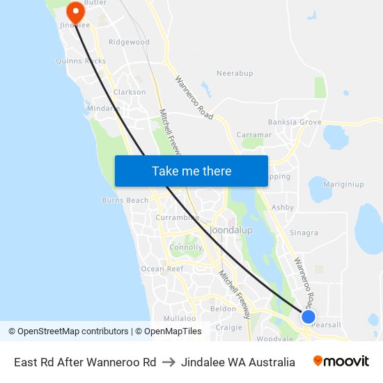 East Rd After Wanneroo Rd to Jindalee WA Australia map