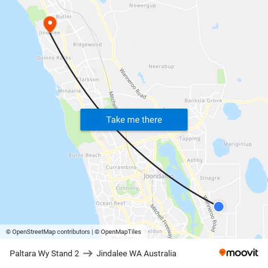 Paltara Wy Stand 2 to Jindalee WA Australia map