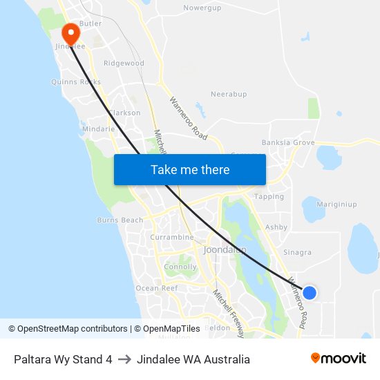 Paltara Wy Stand 4 to Jindalee WA Australia map