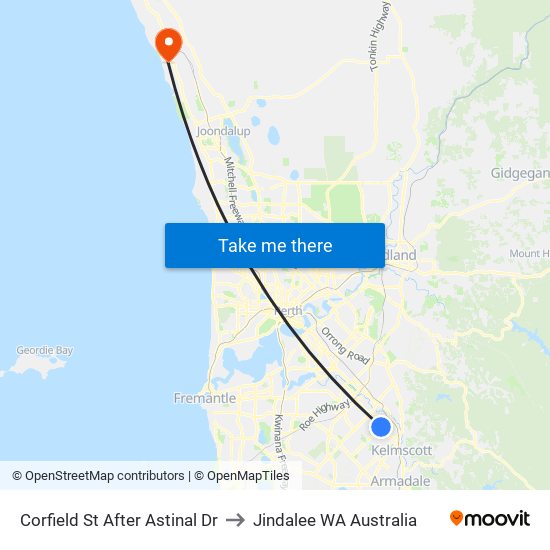 Corfield St After Astinal Dr to Jindalee WA Australia map