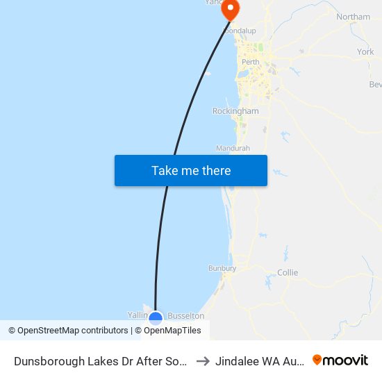 Dunsborough Lakes Dr After Somerset Rd to Jindalee WA Australia map