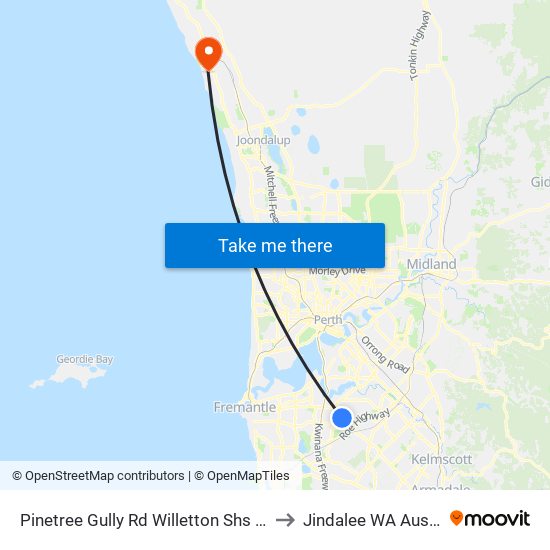 Pinetree Gully Rd Willetton Shs Stand 2 to Jindalee WA Australia map