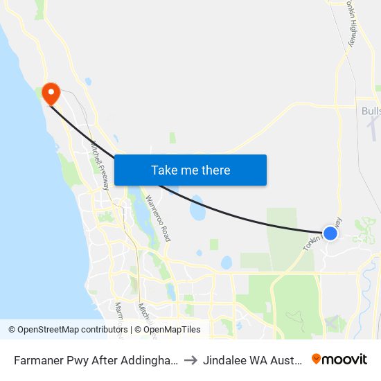 Farmaner Pwy After Addingham Dr to Jindalee WA Australia map