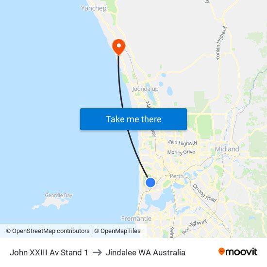 John XXIII Av Stand 1 to Jindalee WA Australia map