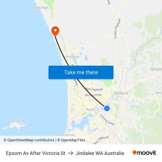 Epsom Av After Victoria St to Jindalee WA Australia map