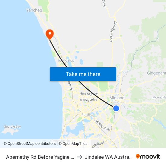 Abernethy Rd Before Yagine Cl to Jindalee WA Australia map