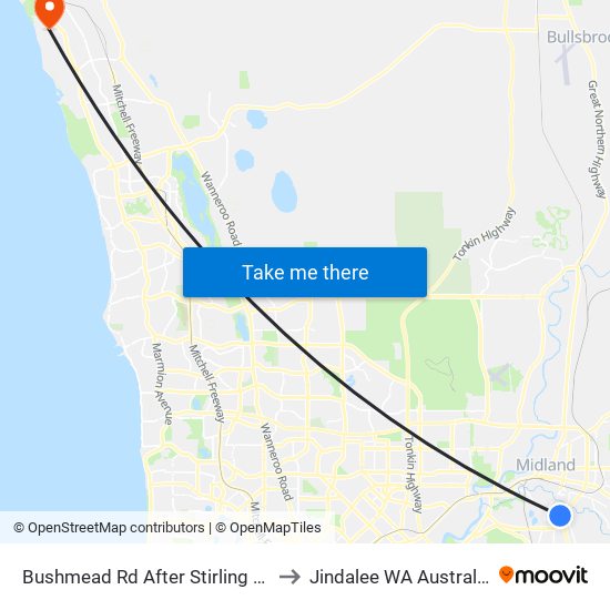 Bushmead Rd After Stirling Cr to Jindalee WA Australia map