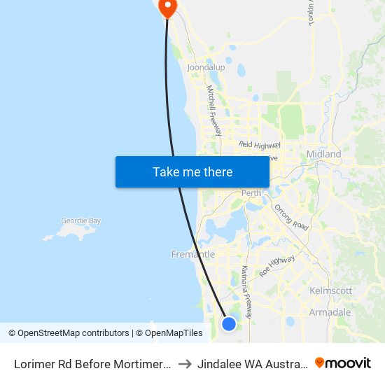 Lorimer Rd Before Mortimer St to Jindalee WA Australia map