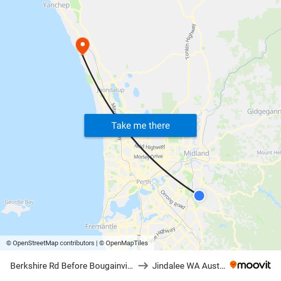 Berkshire Rd Before Bougainvillea Av to Jindalee WA Australia map