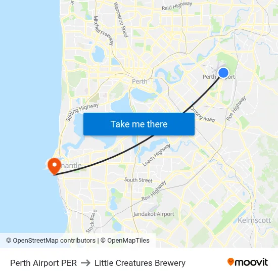 Perth Airport PER to Little Creatures Brewery map