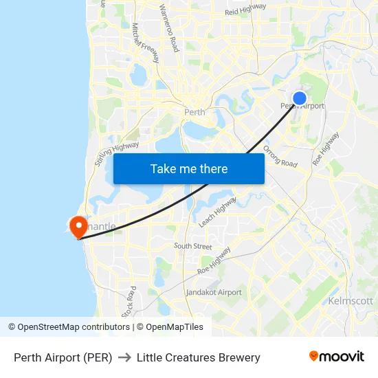Perth Airport (PER) to Little Creatures Brewery map