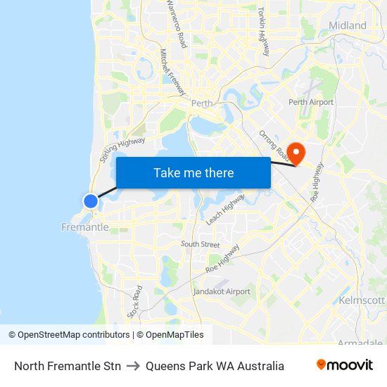 North Fremantle Stn to Queens Park WA Australia map