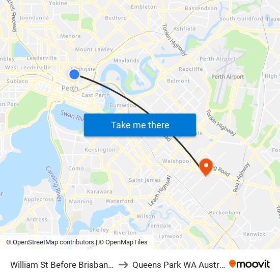 William St Before Brisbane St to Queens Park WA Australia map