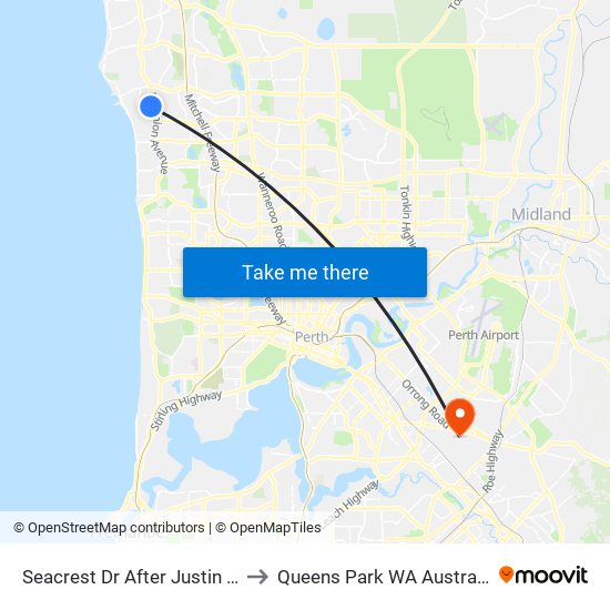 Seacrest Dr After Justin Dr to Queens Park WA Australia map