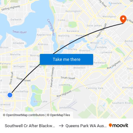 Southwell Cr After Blackwood Av to Queens Park WA Australia map