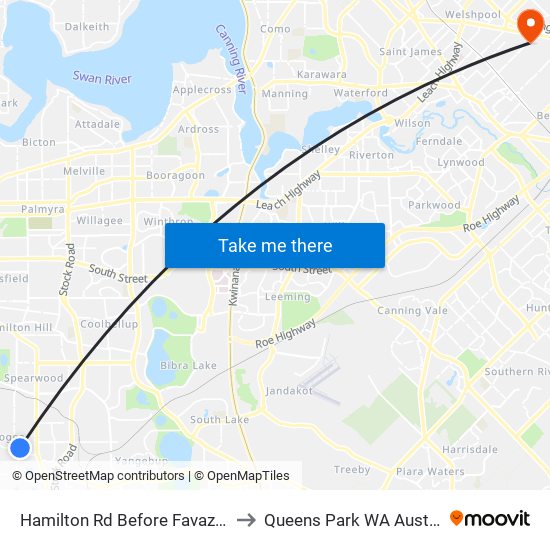 Hamilton Rd Before Favazzo Pl to Queens Park WA Australia map