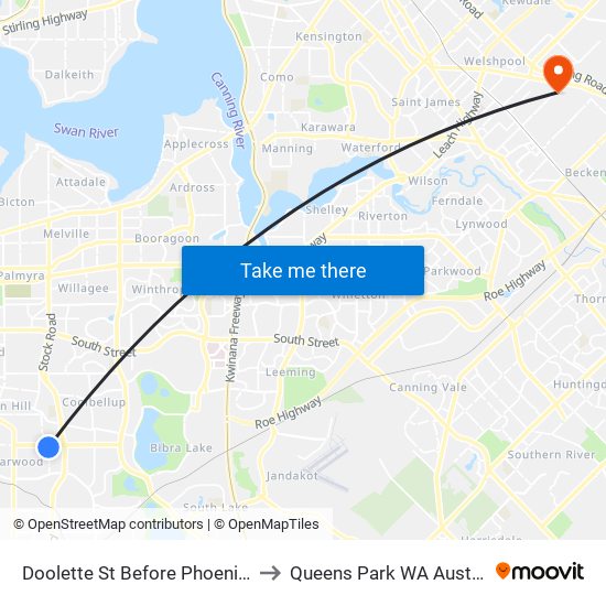 Doolette St Before Phoenix Rd to Queens Park WA Australia map