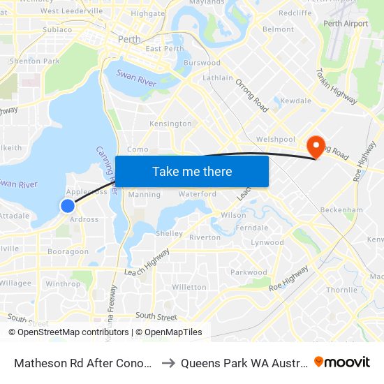 Matheson Rd After Conon Rd to Queens Park WA Australia map