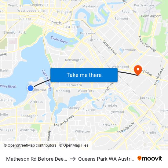 Matheson Rd Before Dee Rd to Queens Park WA Australia map