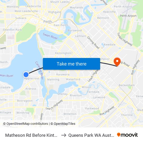 Matheson Rd Before Kintail Rd to Queens Park WA Australia map