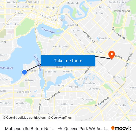 Matheson Rd Before Nairn Rd to Queens Park WA Australia map