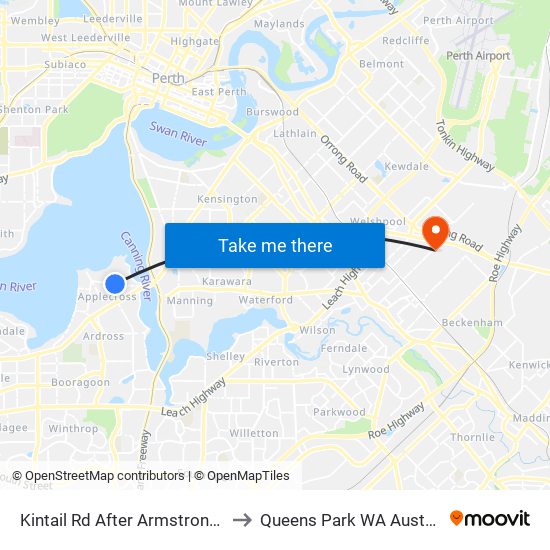 Kintail Rd After Armstrong Rd to Queens Park WA Australia map