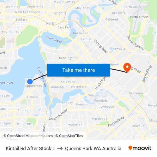 Kintail Rd After Stack L to Queens Park WA Australia map