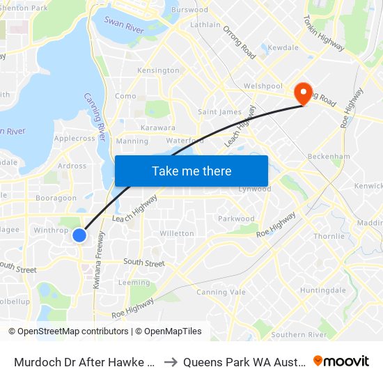 Murdoch Dr After Hawke Pass to Queens Park WA Australia map