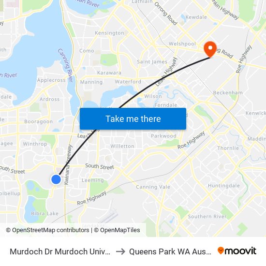 Murdoch Dr Murdoch University to Queens Park WA Australia map