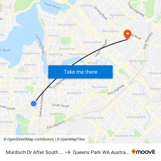 Murdoch Dr After South St to Queens Park WA Australia map