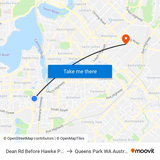 Dean Rd Before Hawke Pass to Queens Park WA Australia map