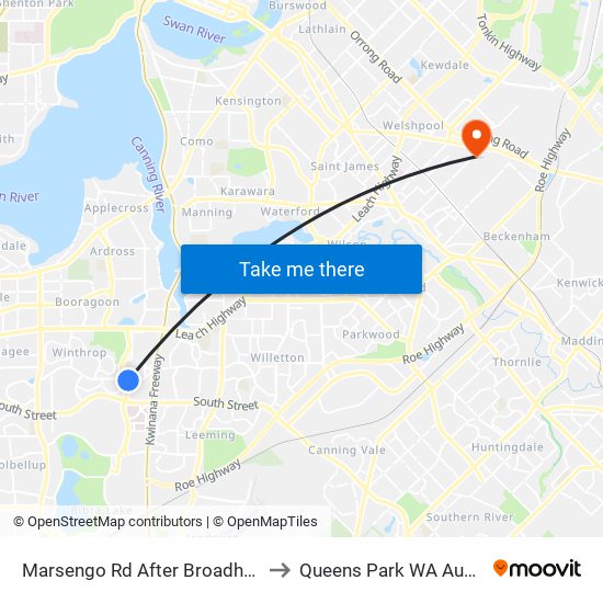 Marsengo Rd After Broadhurst Cr to Queens Park WA Australia map