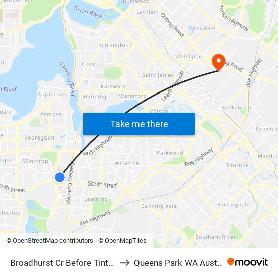 Broadhurst Cr Before Tintal Wy to Queens Park WA Australia map