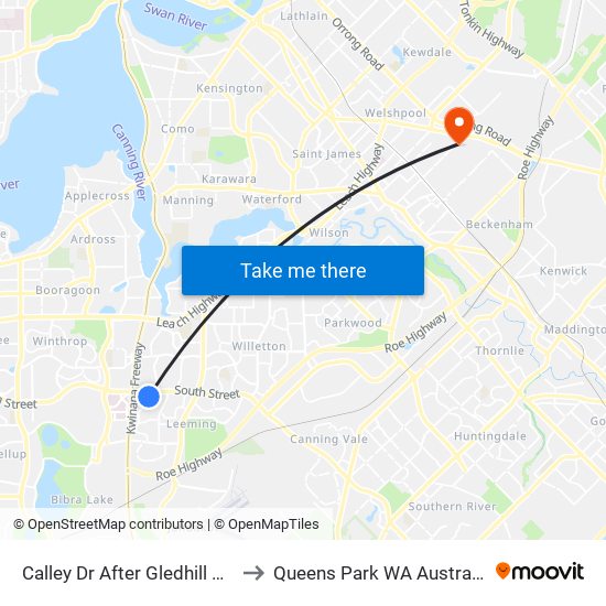 Calley Dr After Gledhill Wy to Queens Park WA Australia map