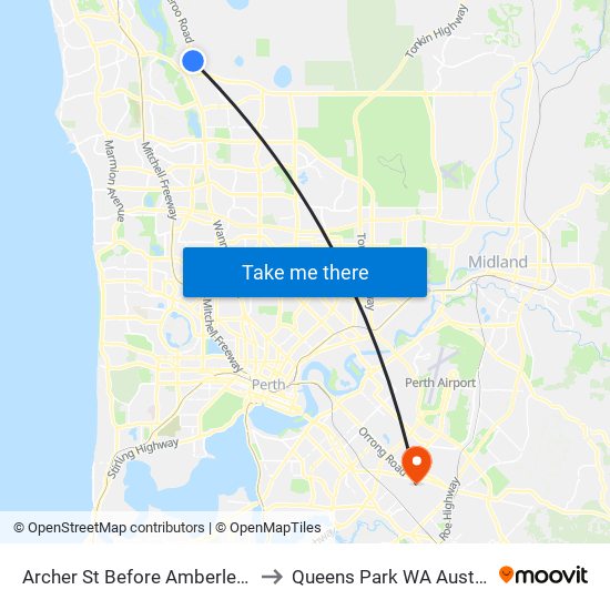 Archer St Before Amberley Wy to Queens Park WA Australia map