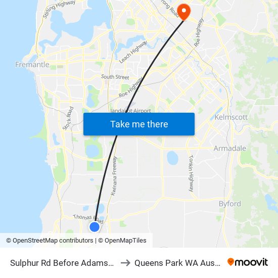 Sulphur Rd Before Adamson Rd to Queens Park WA Australia map