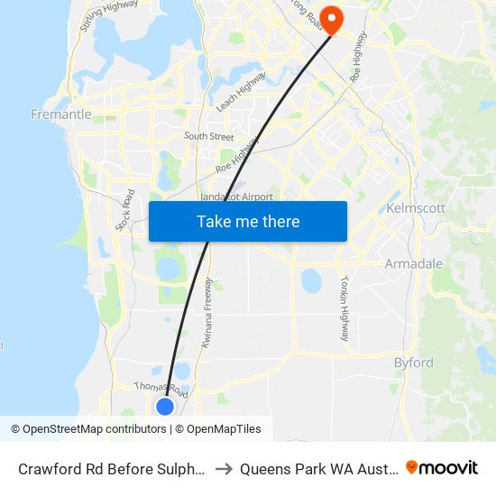 Crawford Rd Before Sulphur Rd to Queens Park WA Australia map
