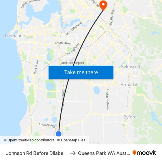 Johnson Rd Before Dilabert Wy to Queens Park WA Australia map