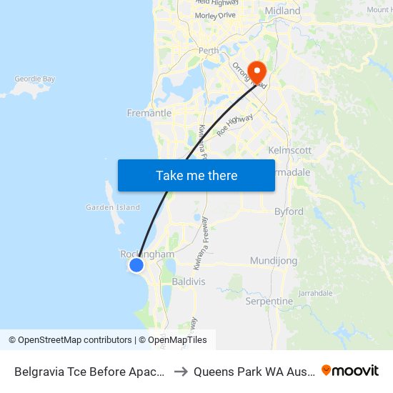 Belgravia Tce Before Apache Bvd to Queens Park WA Australia map