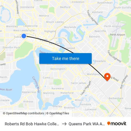 Roberts Rd Bob Hawke College Stand 3 to Queens Park WA Australia map