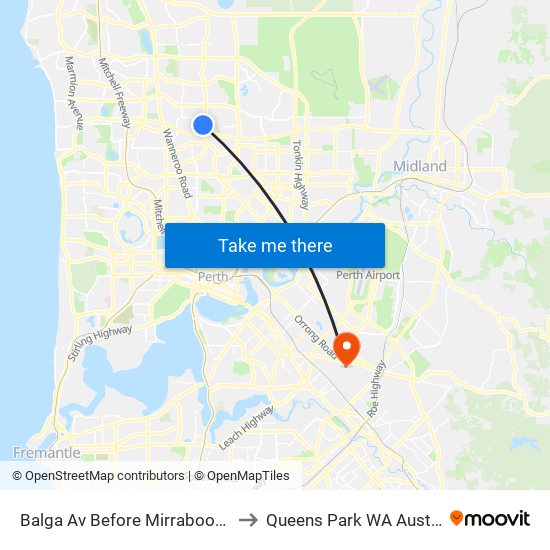 Balga Av Before Mirrabooka Av to Queens Park WA Australia map