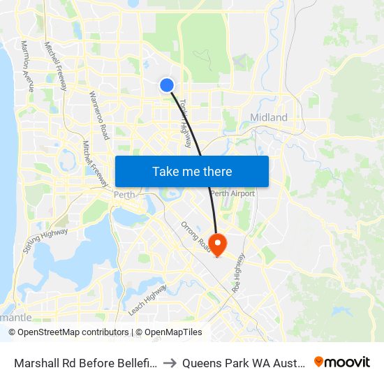 Marshall Rd Before Bellefin Dr to Queens Park WA Australia map