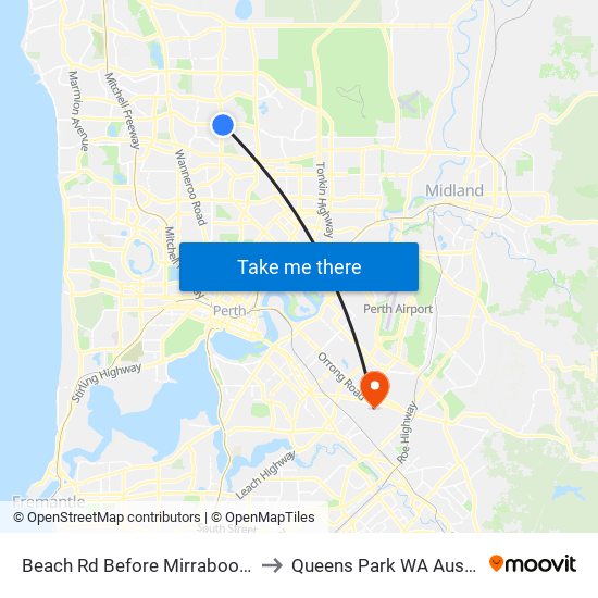 Beach Rd Before Mirrabooka Av to Queens Park WA Australia map