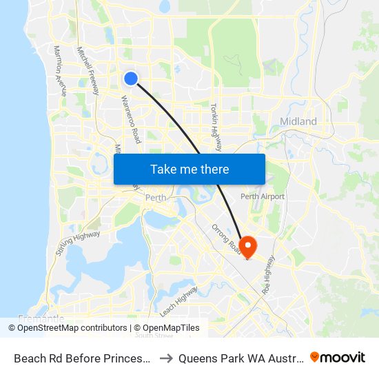 Beach Rd Before Princess Rd to Queens Park WA Australia map