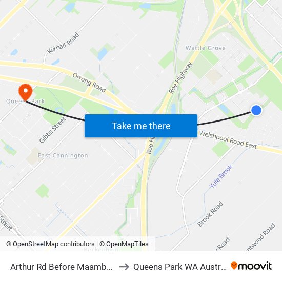 Arthur Rd Before Maamba Rd to Queens Park WA Australia map