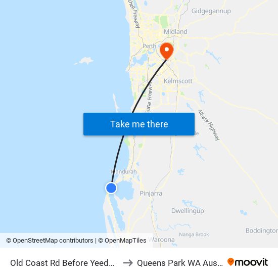 Old Coast Rd Before Yeedong Rd to Queens Park WA Australia map