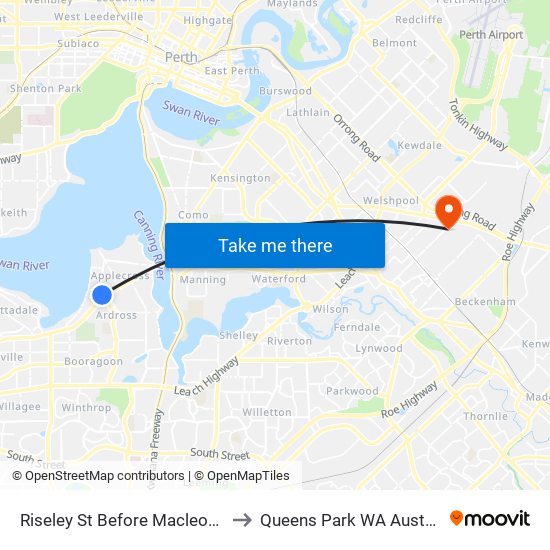 Riseley St Before Macleod Rd to Queens Park WA Australia map