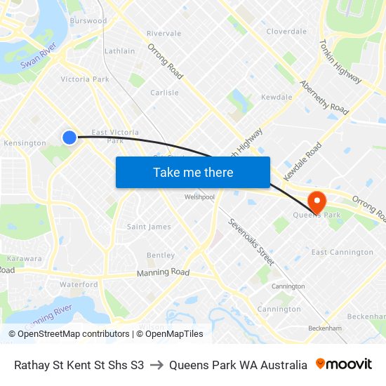 Rathay St Kent St Shs S3 to Queens Park WA Australia map