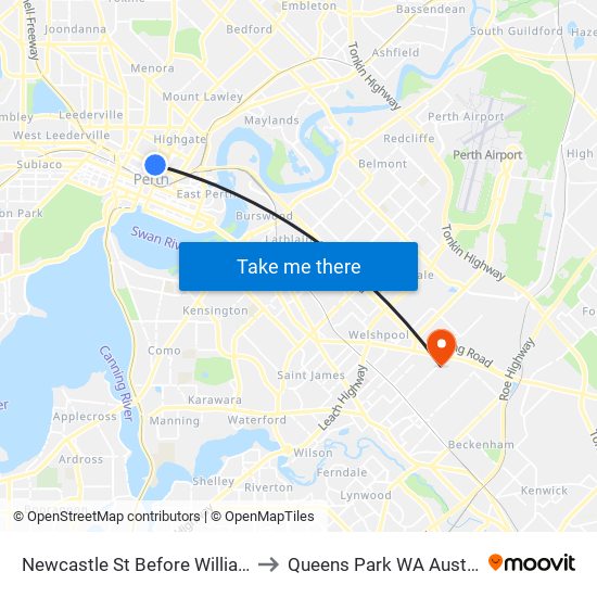 Newcastle St Before William St to Queens Park WA Australia map