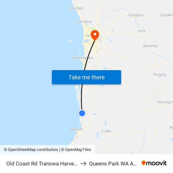 Old Coast Rd Transwa Harvey Turnoff to Queens Park WA Australia map